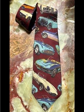 VINTAGE 1990s ROBERT TALBOTT CLASSIC CAR SILK TIE JAGUAR ASTON MARTIN CORVETTE
